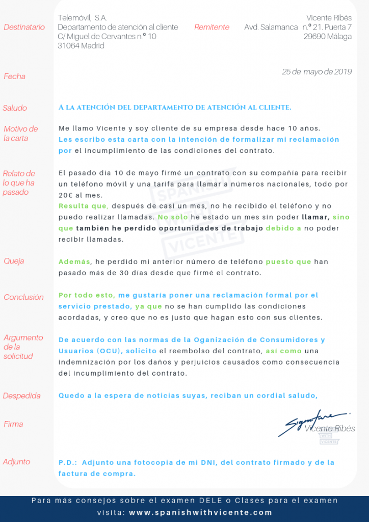 Tarea 2 - DELE C1 - Carta de Reclamación - Spanish with 