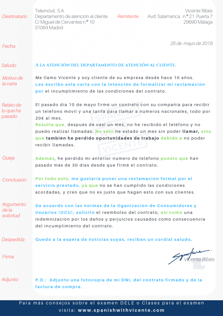 Tarea 2 - DELE C1 - Carta de Reclamación - Spanish with Vicente